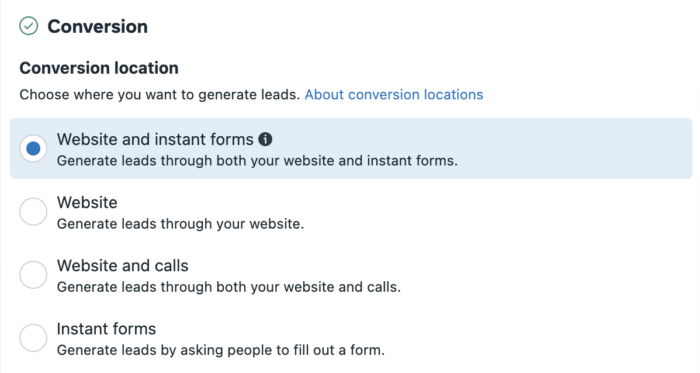 Website and Instant Forms Conversion Location